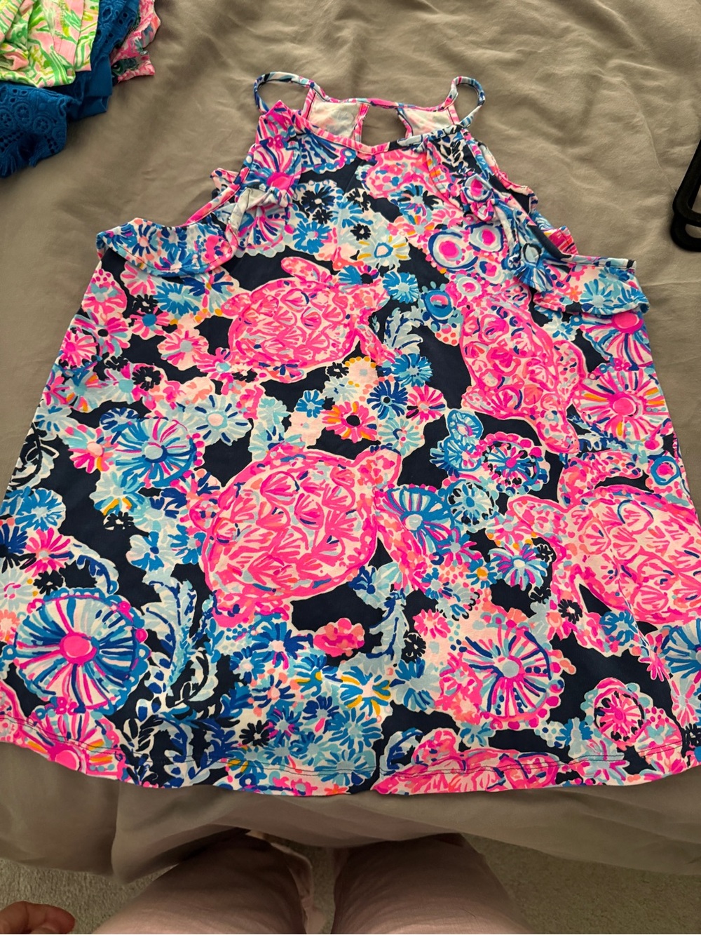 Lilly Pulitzer Navy Tank with Pink & Blue Tropical Floral Print